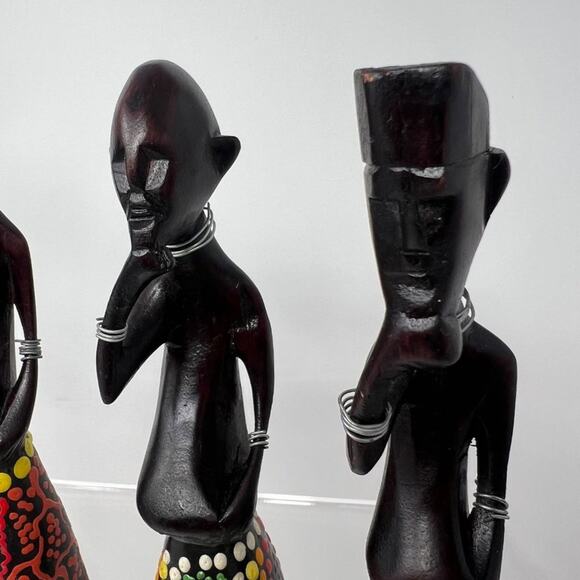 Set of 5 Vintage African Tribal Wood Figurines Sculptures Art Decor Hand-Carved - Picture 6 of 10